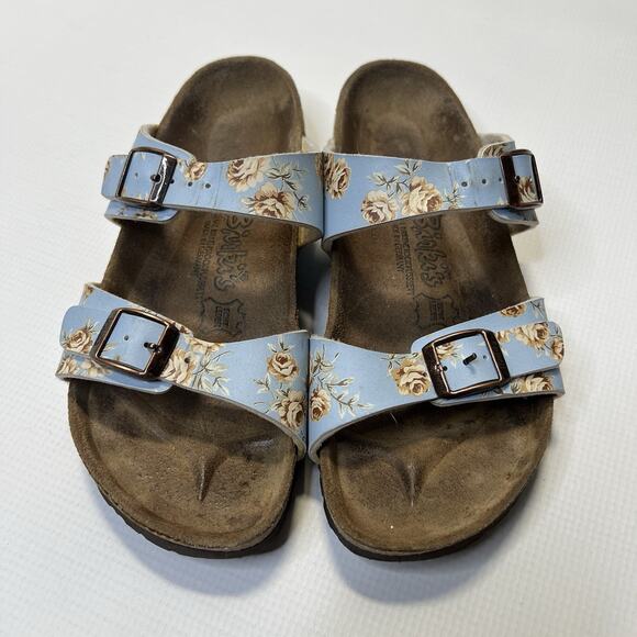 BIRKIS By Birkenstock Michele Slide Sandals Blue Floral Size Womens EU 37 L6 M4 - Picture 9 of 13